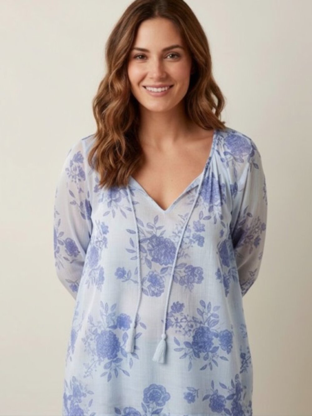 Hannah Blue Gauze Boho Peasant Blouse Size M